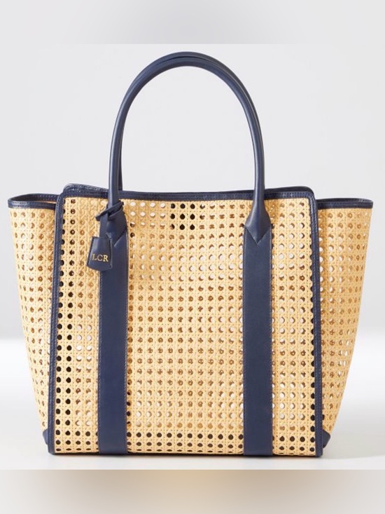 Mark & Graham Handbags - Mark & Graham Navy Trim Natural Woven Tote Bag